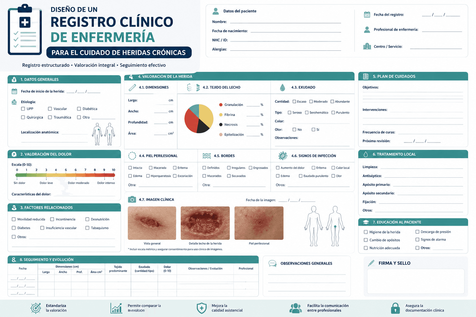 Guía completa para el diseño de un registro clínico de enfermería para el cuidado de heridas crónicas